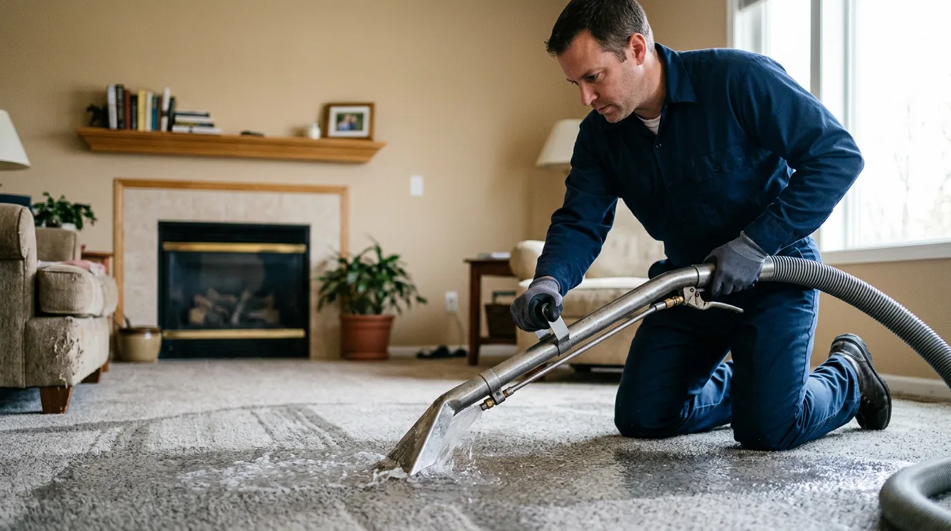 Water damage restoration technician working near Kirbyville, MO